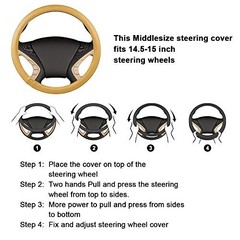 Haokay Heavy Duty Pure Cowhide Steering Wheel Cover Black Genuine Leather