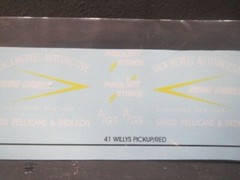 Jack Merkel 41′ Willys Pickup AA/GS 1/25 Decal from Fremont Racing Specialties