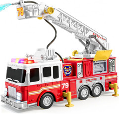 Extra Large Toddler Fire Truck Toys for Boys with 33-Inch Ladder, Lights & Sprin