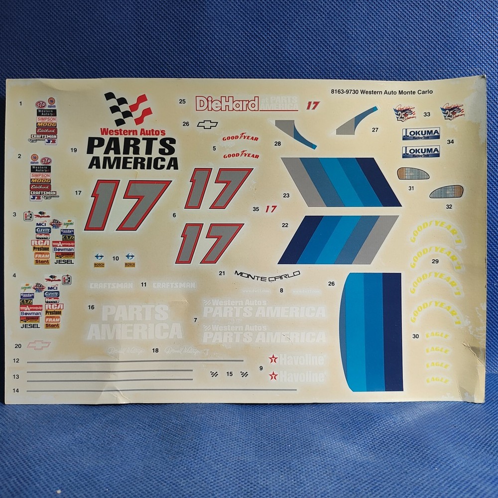 NASCAR 🌟 Decals Western Auto Chevy 1:25 Scale 1000s Model Car Parts 4 Sale AMT