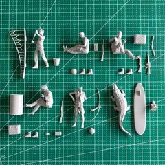 1/35 Scale Die-Cast Resin Figure Model Kit Boat Crews & Animals 5 Figures (No…