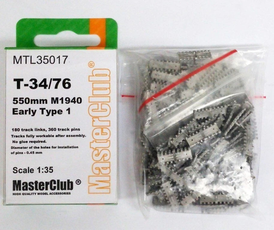 1/35 MasterClub MLT35017 Tracks for T-34 550mm M1940 Early Type metal tracks kit