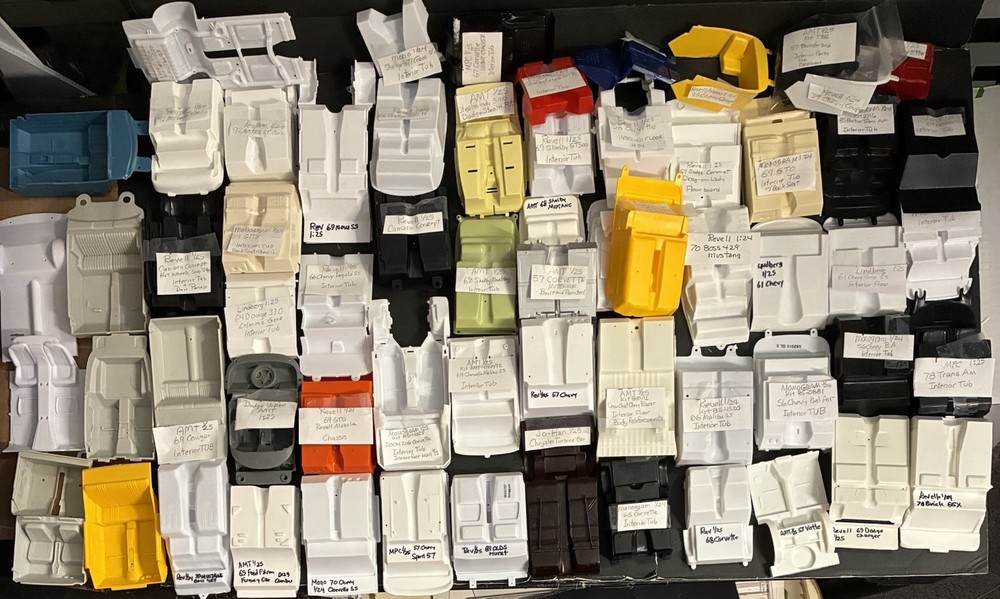 INTERIOR TUBS, (69) CHASSIS (52) Lot Sale All Identified But 6 Model Car Parts