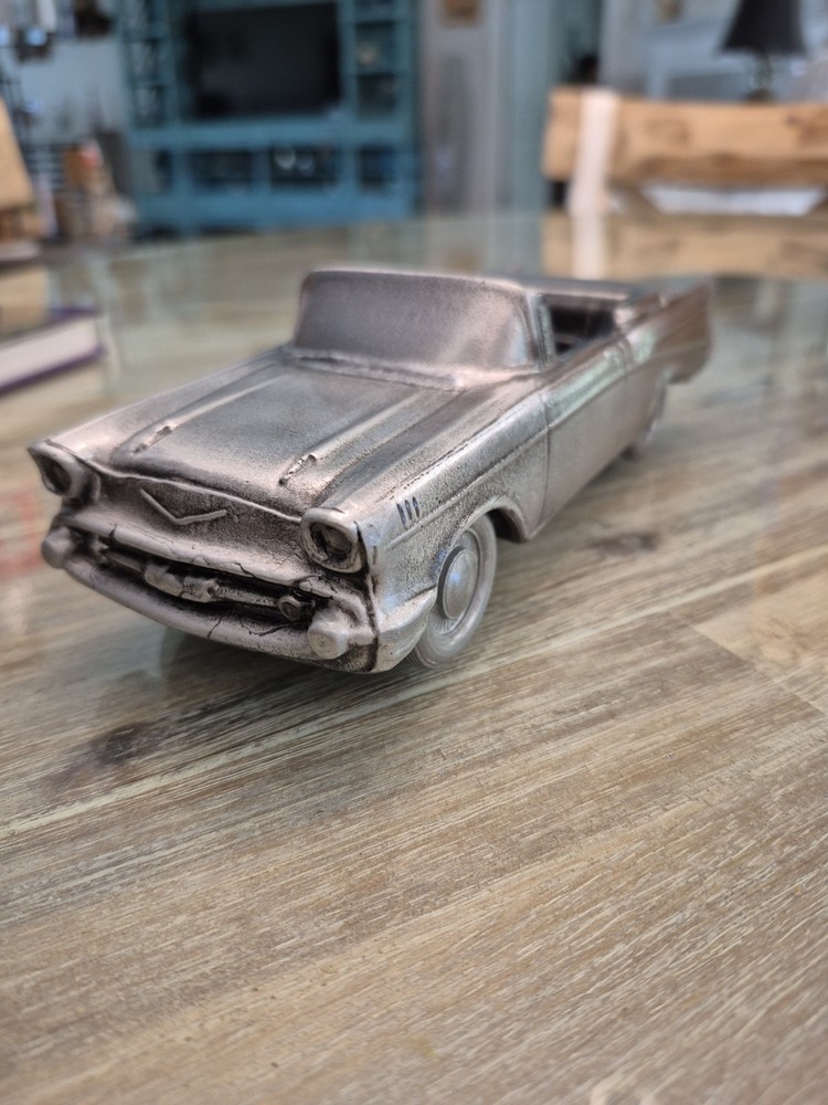 1957 Chevy Convertible Promo Metal Model Car Bank by Banthrico Autobank Silver