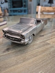 1957 Chevy Convertible Promo Metal Model Car Bank by Banthrico Autobank Silver