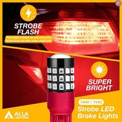 Alla Lighting Upgraded T20 7440 7443 LED Strobe Brake Lights Bulbs, Red