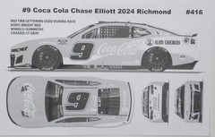 NASCAR DECAL # 9 COCA COLA 2024 CHEVROLET CAMARO CHASE ELLIOTT POWERSLIDE 1/24