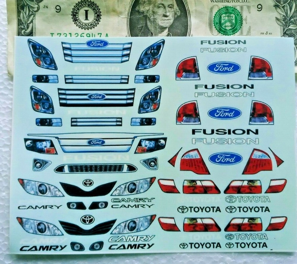Brand?? 1/24 Water Slide Decals NASCAR FORD FUSION TOYOTA CAMRY Headlights Grill