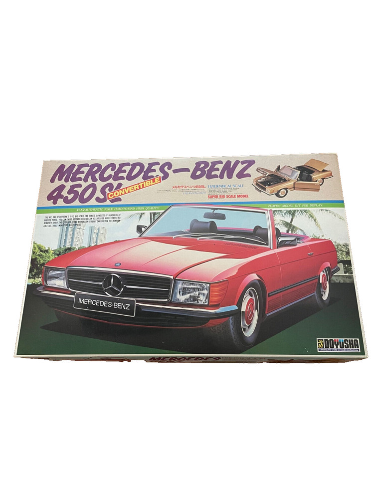Vintage Doyusha Red Mercedes Benz 450SL Convertible 1:12 Scale Model Kit Unused