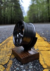 1/5 Scale Aluminum TE37-Style Wheel Display | With Hardwood Stand (Gray)