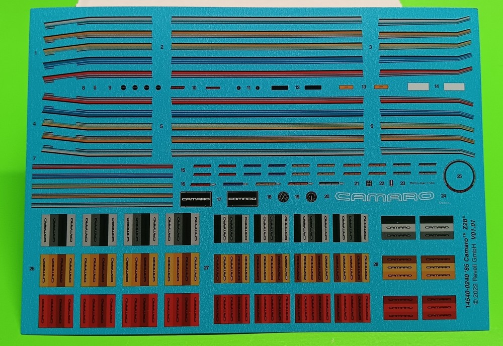 1985 Chevy Camaro Z28 1/24 Waterslide Decal Sheet Revell Interior Stripes Emblem