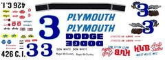 #3 Roger McCluskey Plymouth HUB Auto Sales 1/24th Scale Waterslide Decals