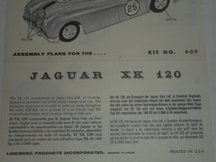 LINDBERG JAGUAR XK 120 Model No. 609-39 Instruction Sheet ONLY 1962 Original