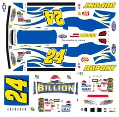 #24 Jeff Gordon Billion Dollar Chevy 1/24th Scale NASCAR Waterslide Decals