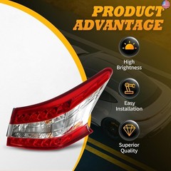 Outer Tail Light Assembly w/Bulbs Passenger Side Compatible with Sentra 2013
