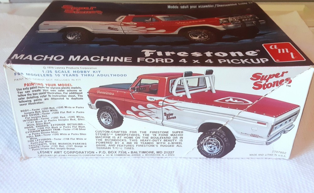 Original AMT 2707 Firestone Super Stones Macho Machine 1978 Ford 4×4 Pickup 1/25
