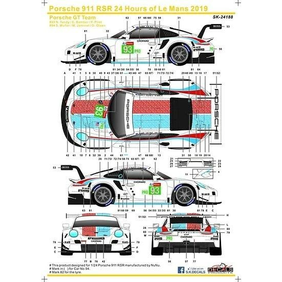 SK Decals 1/24 Porsche 911 RSR Le Mans 2019 Porsche GT #93 & #94 for NuNu 17090