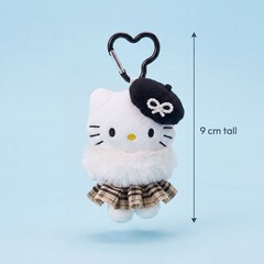 Elegant White Cat Plush Bag Charm with Plaid Skirt and Beret