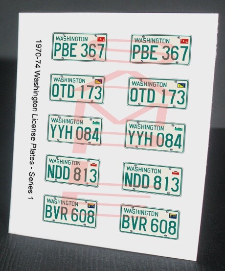1970 – 1974 WASHINGTON miniature novelty PLATES for 1/25 scale MODEL CARS—READ