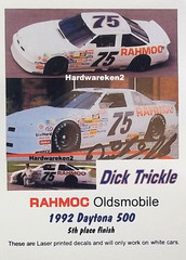 NASCAR DECAL #75 RAHMOC 1992 OLDSMOBILE DICK TRICKLE DAYTONA 500 – 1/24-1/25
