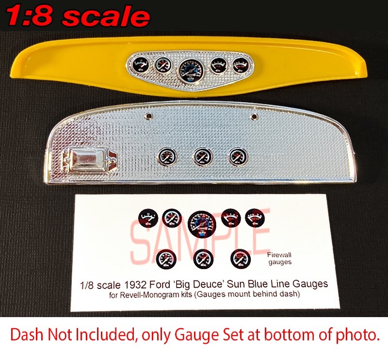 1/8 BIG DEUCE 32 FORD HIGHBOY SUN Blue Line type GAUGE FACES for REVELL MONOGRAM
