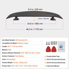 GT Wing Car Spoiler, 46.3 In. Universal Spoiler, Compatible with Most Sedans and