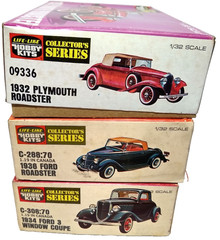 3 LOT Life-Like Hobby Kits ’36 Ford ’32 Plymouth Roadster ’34 Coupe 1/32 Model