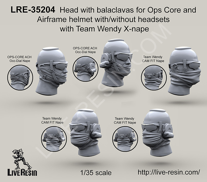 Live Resin 1/35 LRE-35204 Head w/Balaclavas for Ops Core & Airframe Helmet (3)
