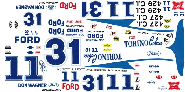 #11 or #31 AJ Foyt /Jack Bowsher Torino’s 1/24th – 1/25th Scale Waterslide Decal