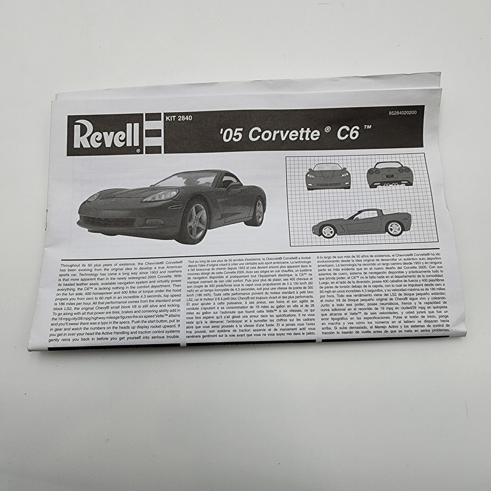 Revell 1/25 05 Corvette C6 85-2840 Parts Kit Bash Instructions Directions