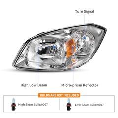 Headlight Assembly Compatible with 05 OE – Chrome/Amber/Clear Fit 05-10 Cobalt