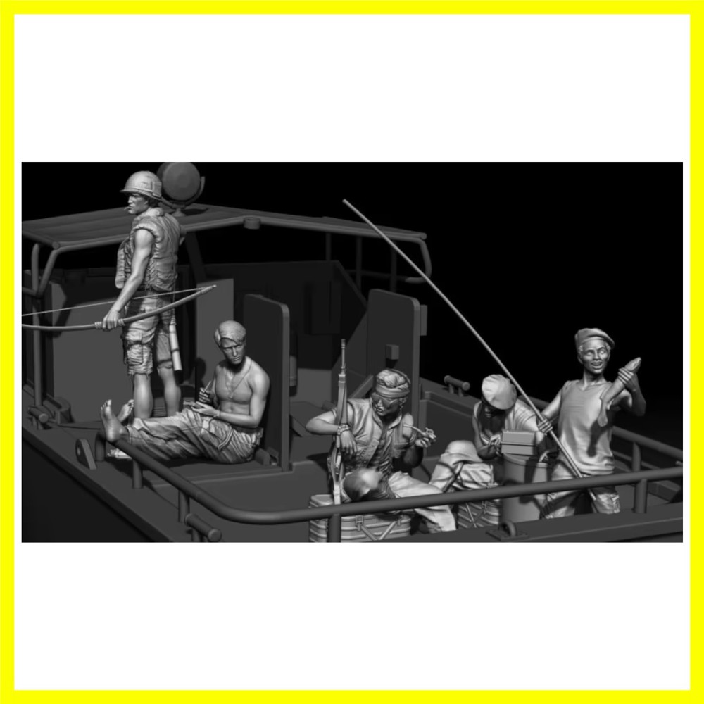 1/35 Scale Die-Cast Resin Figure Model Kit Boat Crews & Animals 5 Figures (No…
