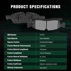 AUTOMUTO Front Semi-Metallic Disc Brake Pads Set D1455 Dodge Durango Jeep Grand