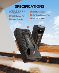 Ebossom Car Battery Jump Starter12000Mah Battery Jump Box44.4Wh Vehicle Jump