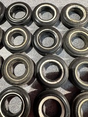 Vintage Model Car Rubber Tires Lot Of 27 White Wall Mini Tires & 4 Metal Rims