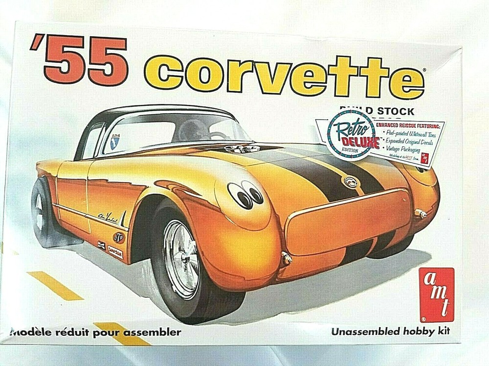 1955 CORVETTE BUILD STOCK OR DRAG MODEL KIT 1/25 SCALE AMT-683/12 NEW AND SEAL