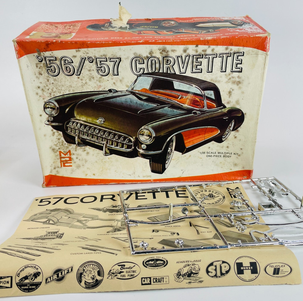 Vintage MPC 1956 1957 Chevrolet Corvette Model Kit Box Instructions Parts Pieces