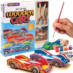 Build & Paint Your Own Wooden Cars: 42-Piece Craft Kit for Fun Creativity
