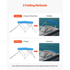 3 Bow Boat Bimini Tops, Durable Polyester Canopy with Aluminum Frame, Water-Resi