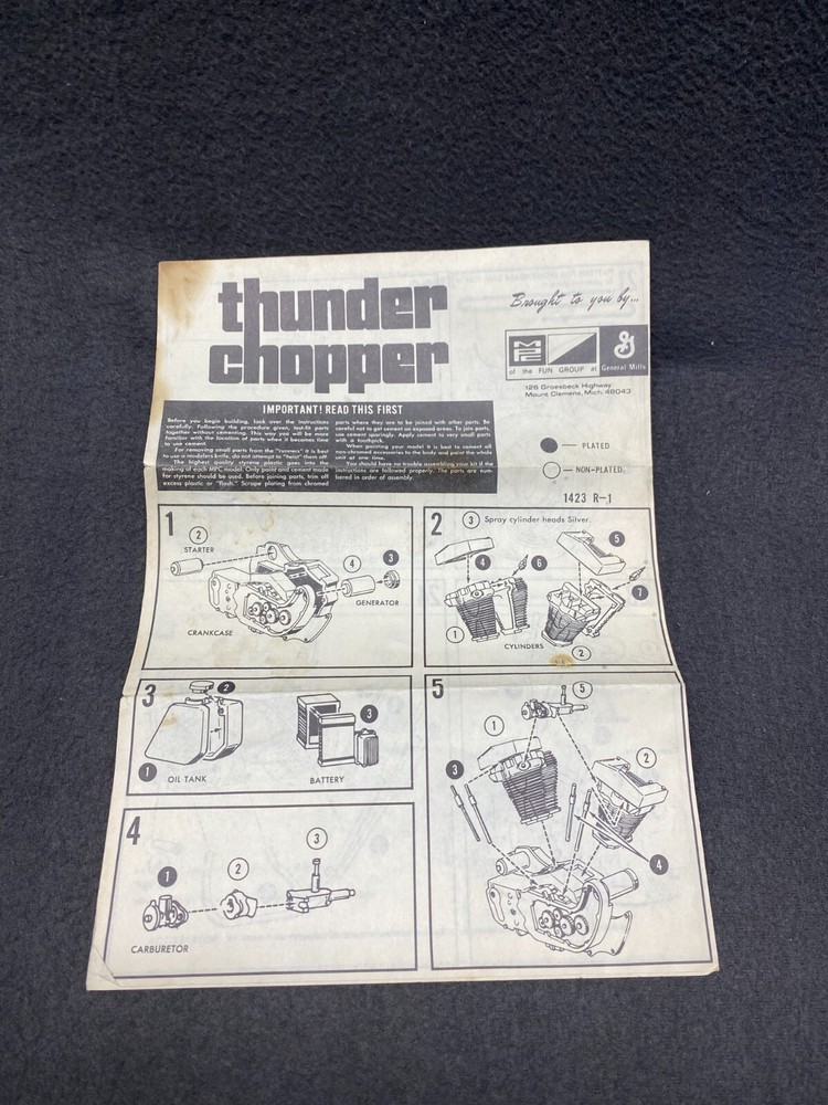 MPC Thunder Chopper 1-1423 1970 Original Instructions Manual Motorcycle Bike