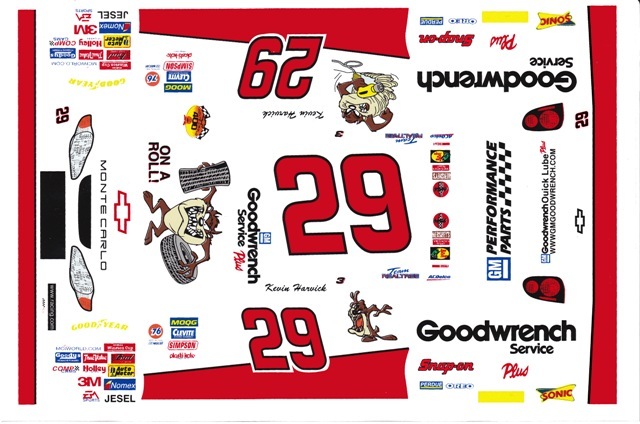 #29 Kevin Harvick “TAZ” Chevy ’01 1/24th – 1/25th Scale Waterslide Decals