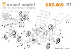Camel Model Assembly Kit UAZ-469 1/72 Jeep Four-Wheel Drive SUV w/water Stickers