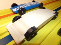 Pinewood Derby Kit Cars with Polished Wheels and Axles with a unpainted body
