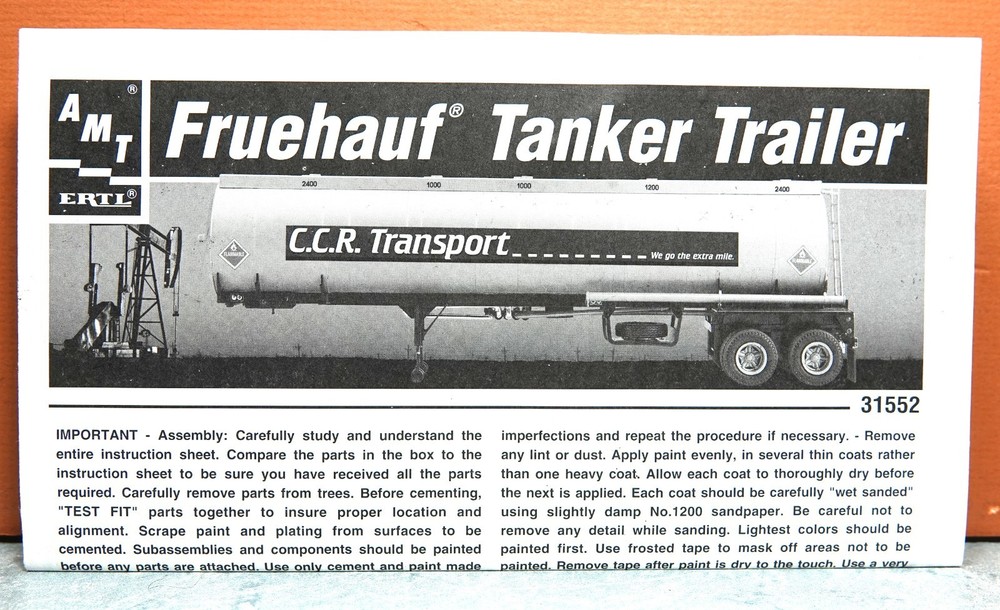1/25 AMT FRUEHAUF TANKER TRAILER # 31552 (INSTRUCTIONS ONLY)