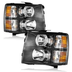 Headlights Pair OE Replacement Clear Lens I Black Housing I Amber Reflector