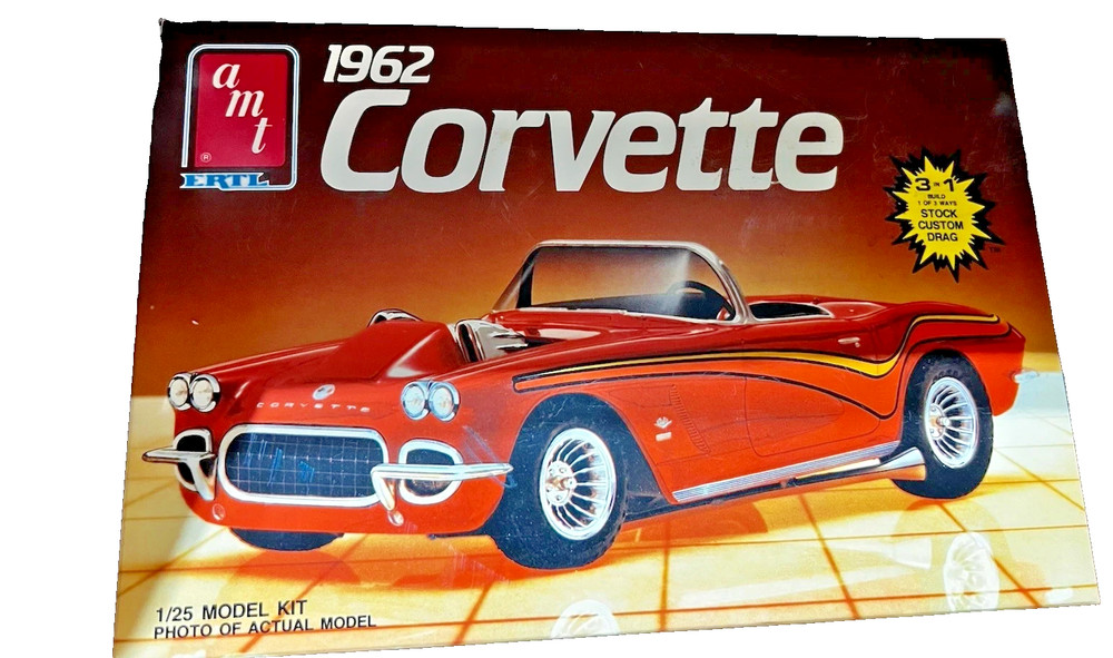 86 AMT ERTL 1:25 SCALE ” 1962 CHEVY CORVETTE ” BUILD 1 OF 3 WAYS MODEL KIT 6521