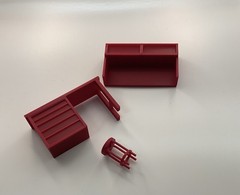 1/25 Scale 3D Printed Shop Desk with Hutch & Stool – Red FDM – Diorama Accessory