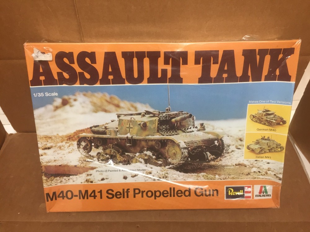 VINTAGE 1976 REVELL IITALAEREI ASSAULT TANK M40-M41 1/35 SCALE MODEL KIT H-2104