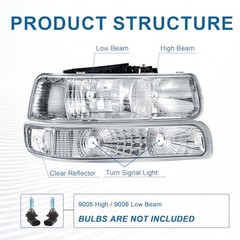 Headlights Assembly Compatible with 1999-2002 Chrome Housing + Clear Reflector