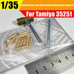 1/35 M4A3 Sherman Tank 105mm Howitzer Metal Gun Barrel+Shells for Tamiya 35251